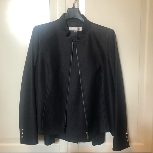 Tahari 2 piece skirt suit, stretch dark denim - Picture 5 of 6